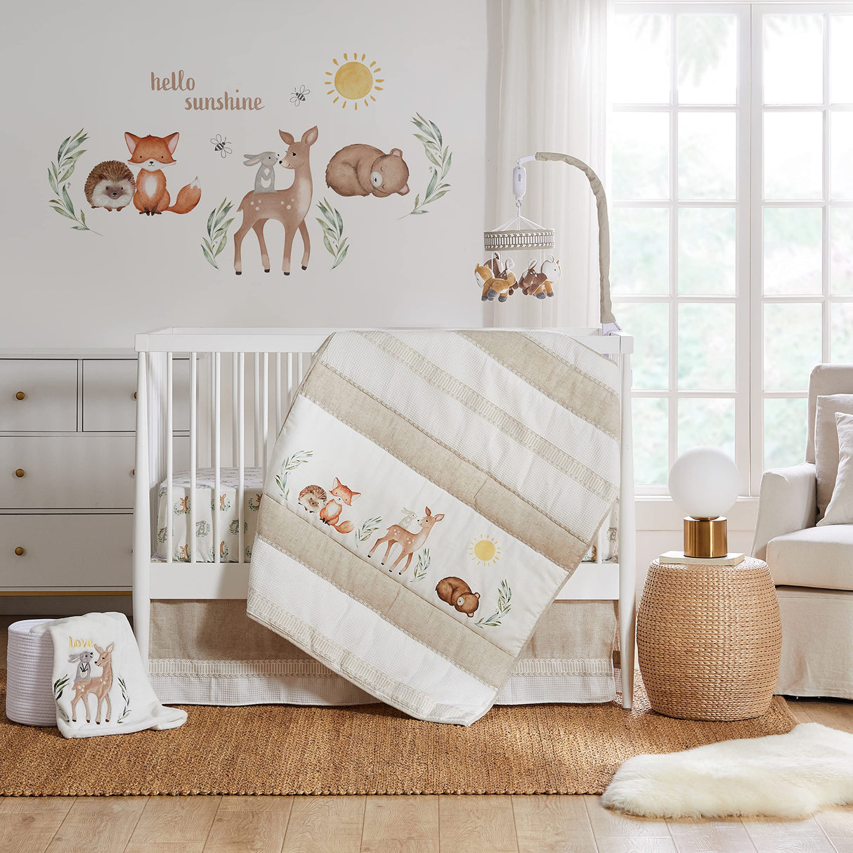 Woodland Pals Crib Bed Set - Baby Nursery Set - Cream Taupe Brown Green