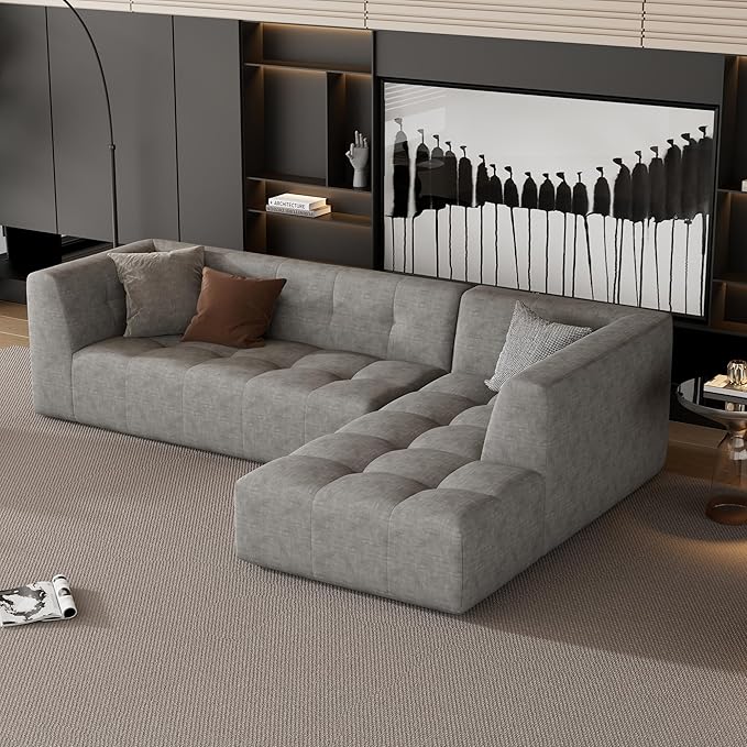 L-Shape Sectional Sofa Set, Modern 6-seat Velvet Fabric Couch