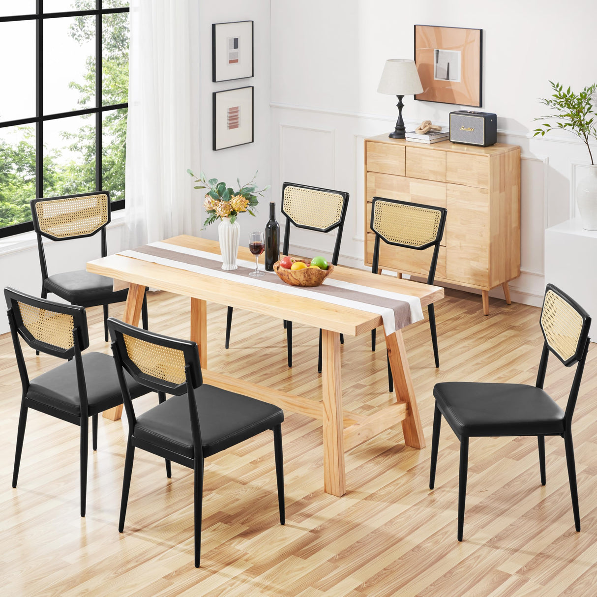 Dining Chairs，Rattan Dining Chairs Set of 6 Black Kitchen Dining Chairs