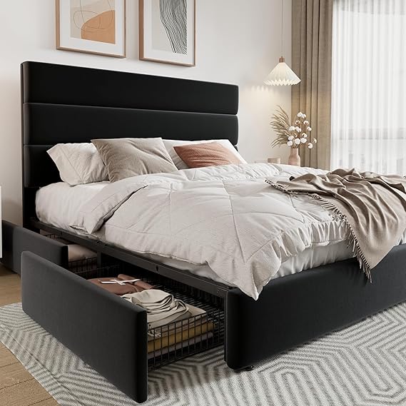 Full Size Platform Bed with 4 Storage Drawers