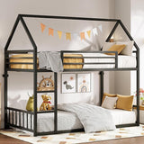 Bunk Bed Twin Over Twin, House Bunk Bed Frame with Ladder and Guardrail