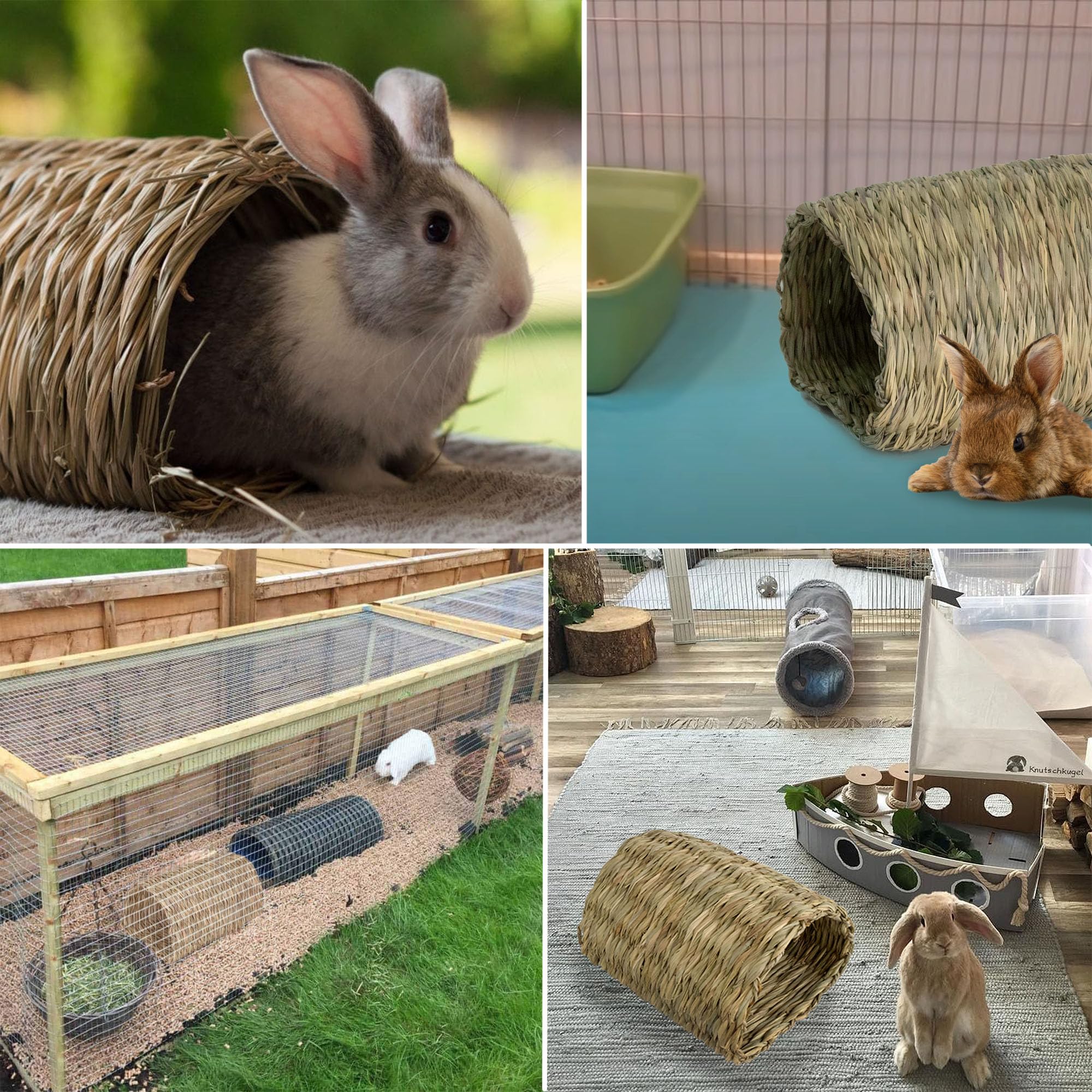 Seagrass House Tunnel Hutch Woven Hut Hay Shelter for Bunny, Rabbits, Guinea pigs