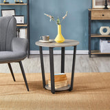 Farmhouse Round End Table with Storage Shelf, 2 Tier Side Table