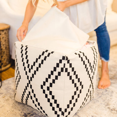 Unstuffed Boho Pouf Ottoman Cover – Modern Bohemian Living Room Decor