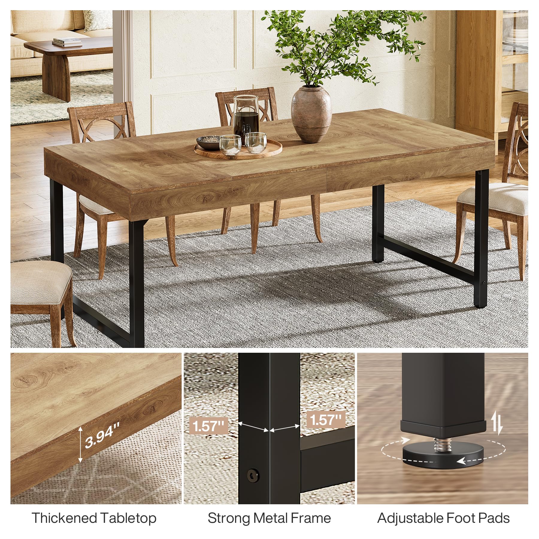 55-Inch Farmhouse Dining Table for 4-6 People