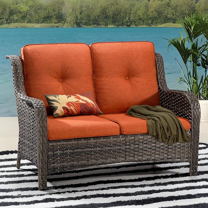 Patio Loveseat Sofa Outdoor Wicker Couch, 2-Seater Furniture