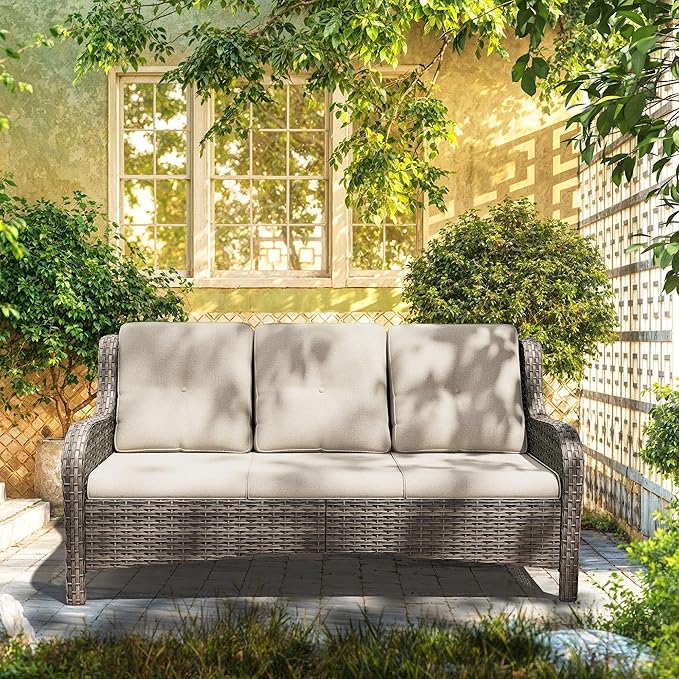 73'' Outdoor Patio Couch Wicker Sofa - 3 Seater Rattan Sofa