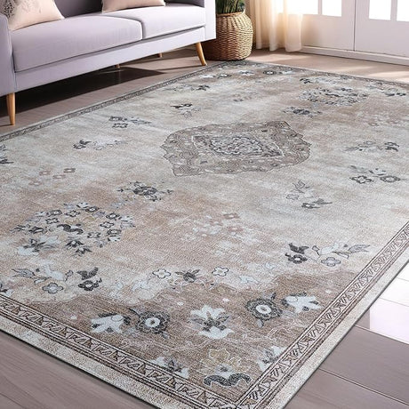 Non Slip Rugs 8x10 Boho Medallion Floral Non Skid Rubber Backing Easy Silk Soft