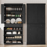 IRONCK Kitchen Pantry Cabinet 72" Height, Freestanding Cupboard with Drawer, Sliding Storage Rack, and 6 Hanging Shelves for Dining Room, Laundry, Living Room, Black