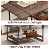 2-Tier Modern Industrial 41'' Large Wood Coffee Table with Storage Shelf