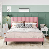 Queen Bed Frame, Velvet Upholstered Platform Bed