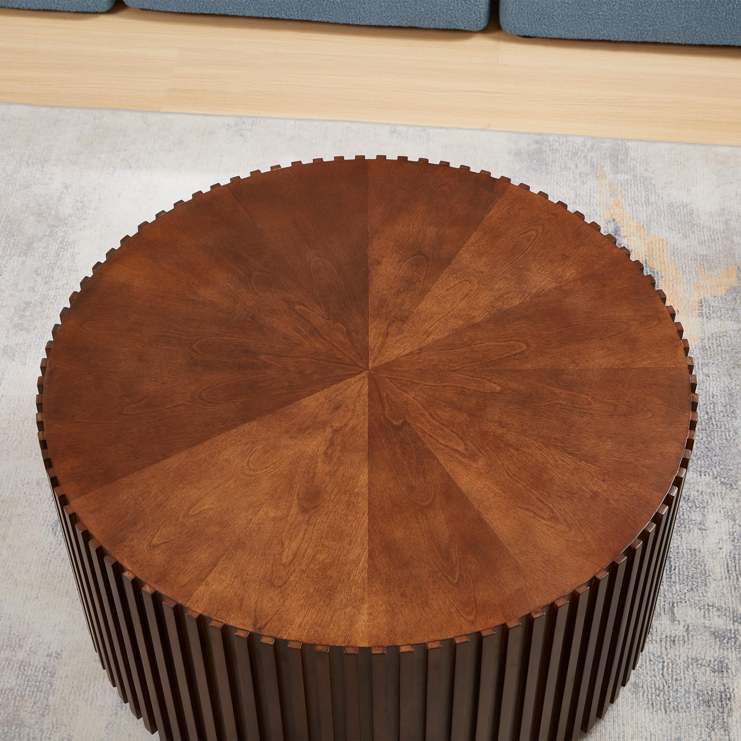 Round Wood Coffee Table Set of 2, Handcraft Drum Side Table End Table for Living Room