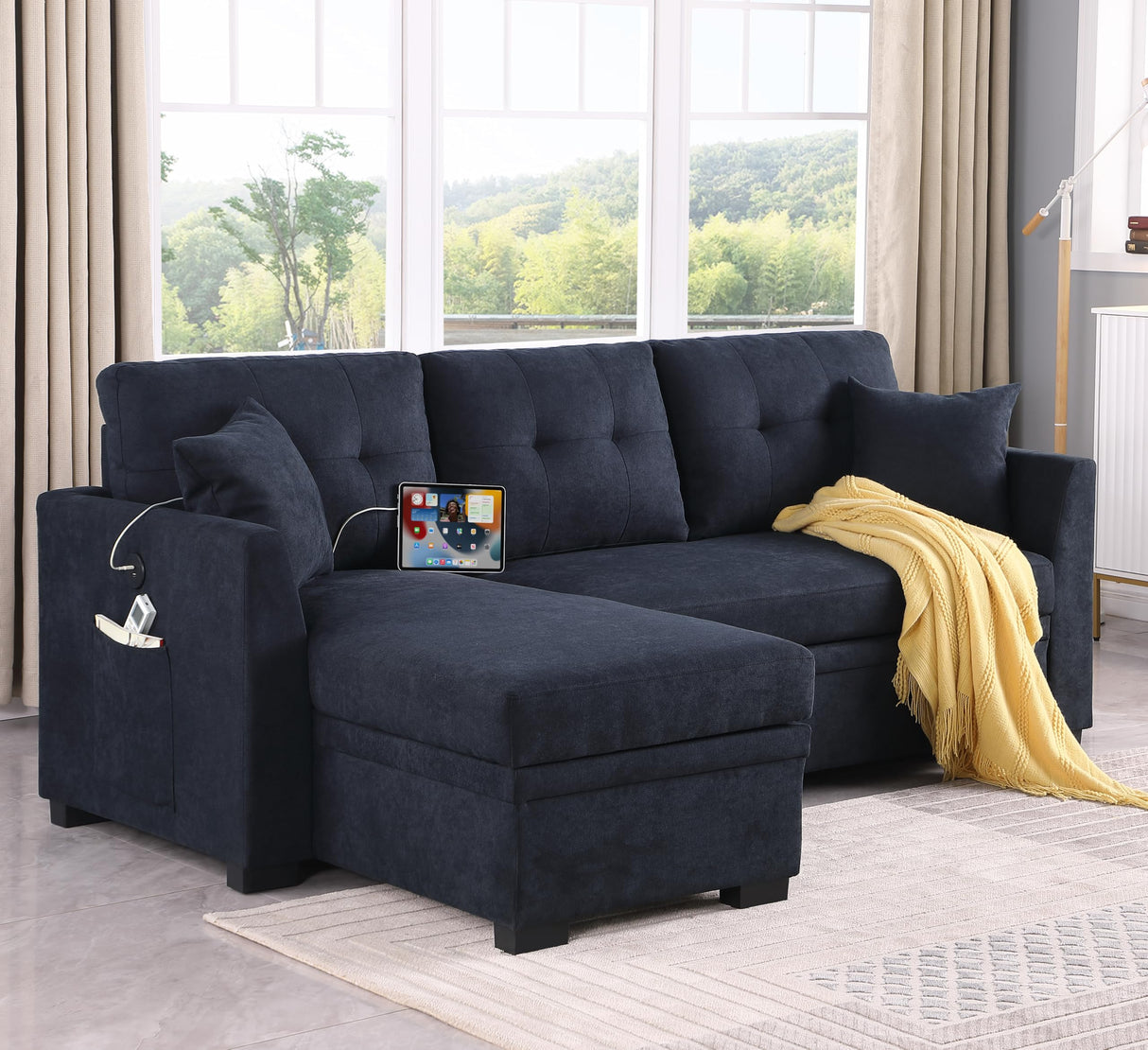 81.5" Sectional Sleeper Sofa Bed with Storage Chaise，L-Shape Oversized Sectional