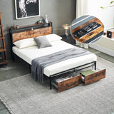 Full Bed Frame,Storage Headboard with Charging Station,Platform Bed