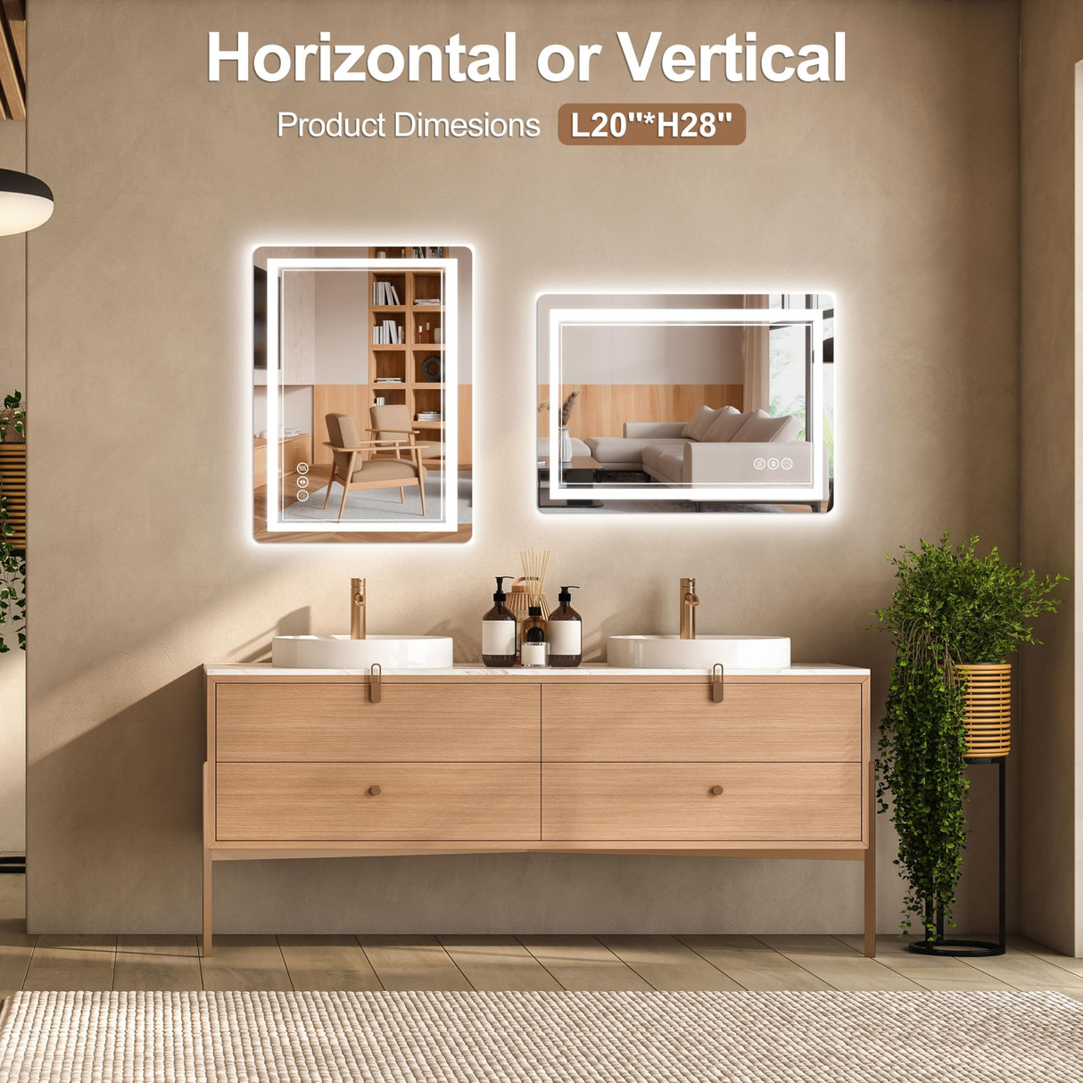 20x28 LED Bathroom Mirror - Anti-Fog Dimmable Backlit Vanity Mirror