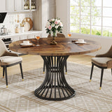 Round Dining Table for 4-6 People, 47-Inch Farmhouse Dinning Room Table Circle Kitchen Table