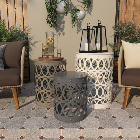 Deco 79 Metal Side End Accent Table Indoor Outdoor Nesting End Table with Carved Trellis Design, Set of 3 Side Table 23", 19", 15"H, Multi Colored - Bircata