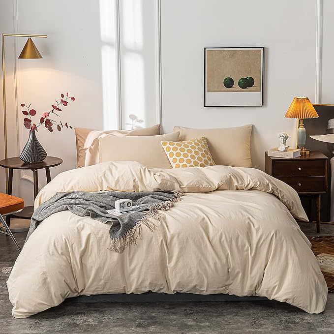 Cotton Duvet Cover King Ultra Soft 100% Cotton Solid Color Coffee Duvet Cover Set with