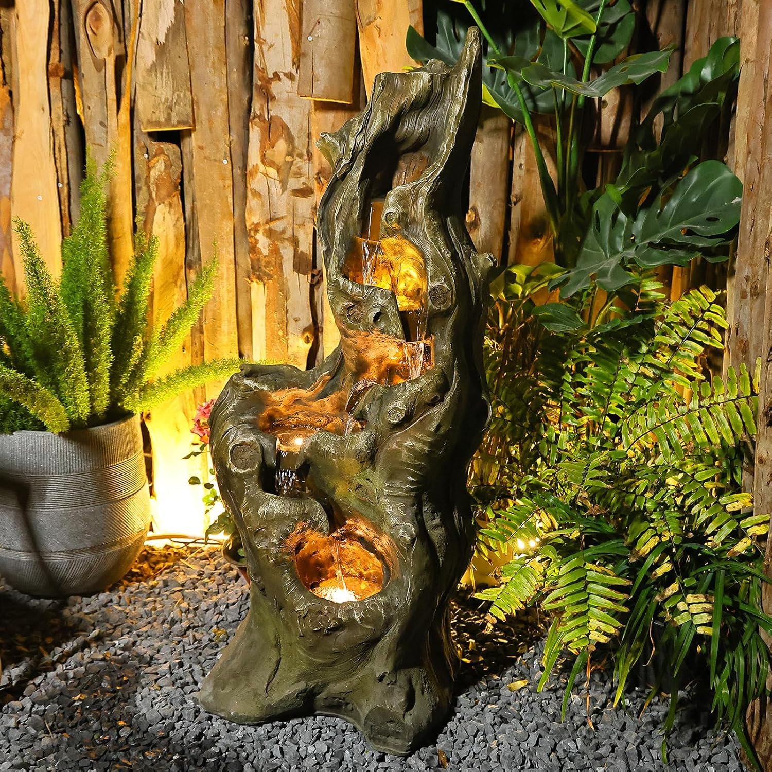 39.93''H Outdoor Fountains and Waterfalls - Water Feature Outdoor Large Tree Trunk