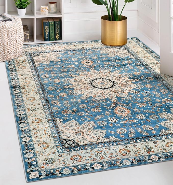 Boho Tribal Area Rug - 5x7 Large Washable Living Bedroom Rug Distressed Oriental