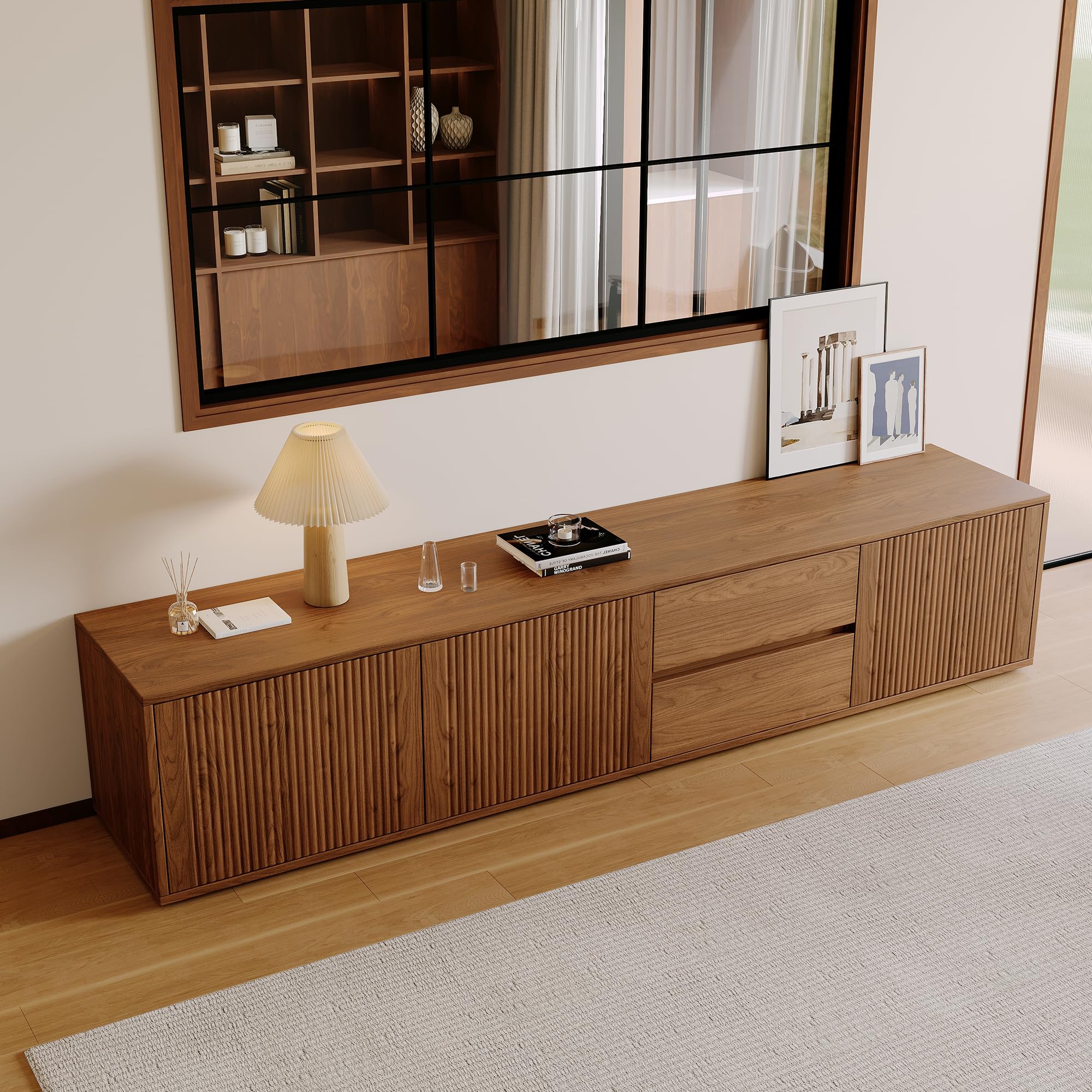 79" Mid-Century Modern TV Stand with Fluted Door Storage