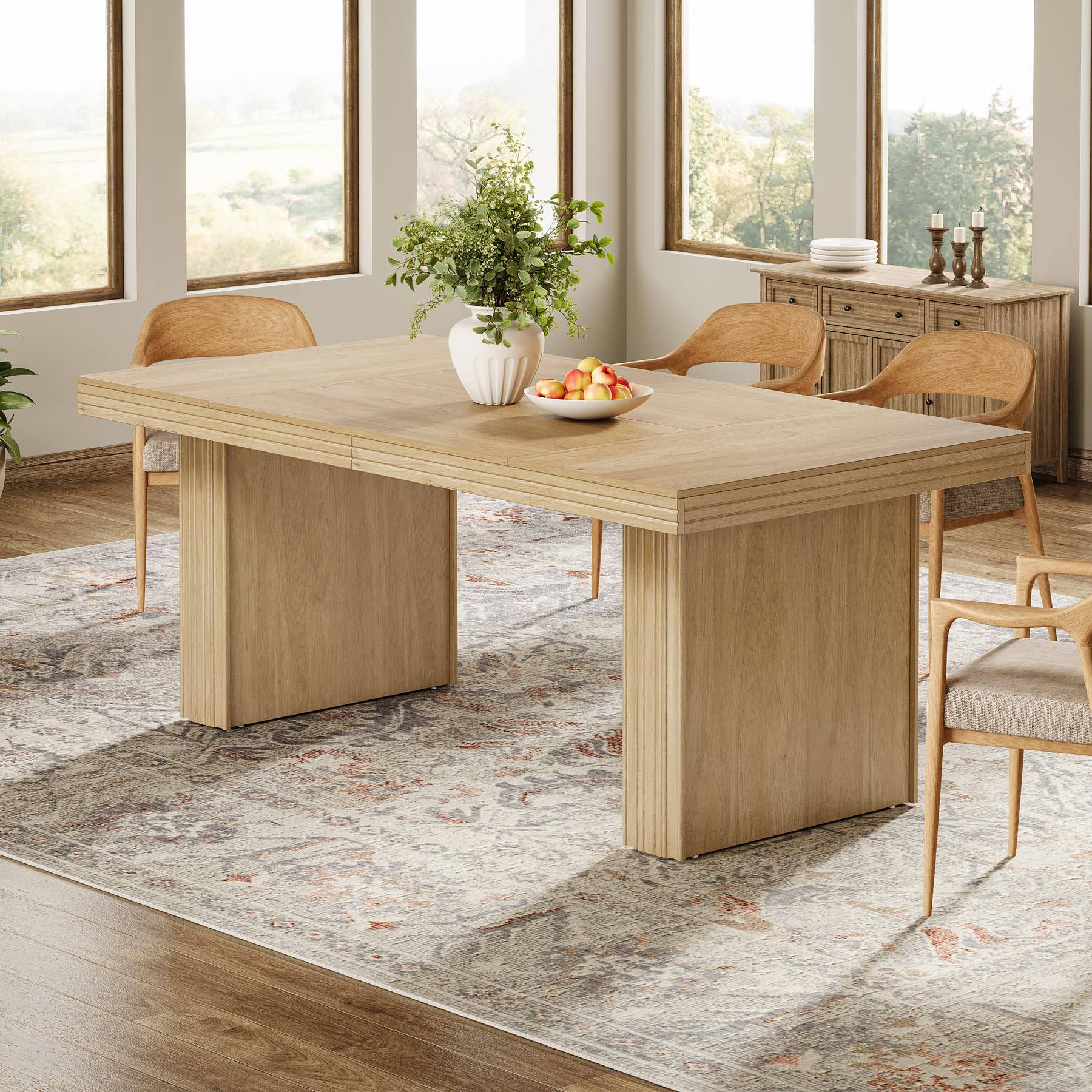 63-Inch Farmhouse Dining Table for 6 with Fluted Line Design