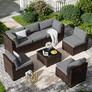 7 Pieces Patio Furniture Set, Outdoor Furniture Sectional Sofa Set with Slanted Back