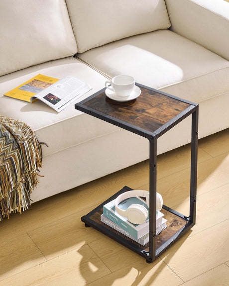 C Shaped End Table for Couch, 2-Tier C Table with Storage Shelf