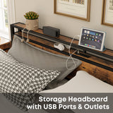 King Bed Frame with Storage Headboard, Platform Bed with Drawers and Charging Station,