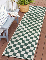 Contemporary Checkered Weather Resistant Reversible Indoor/Outdoor Area Rug 5' x 7' Natural