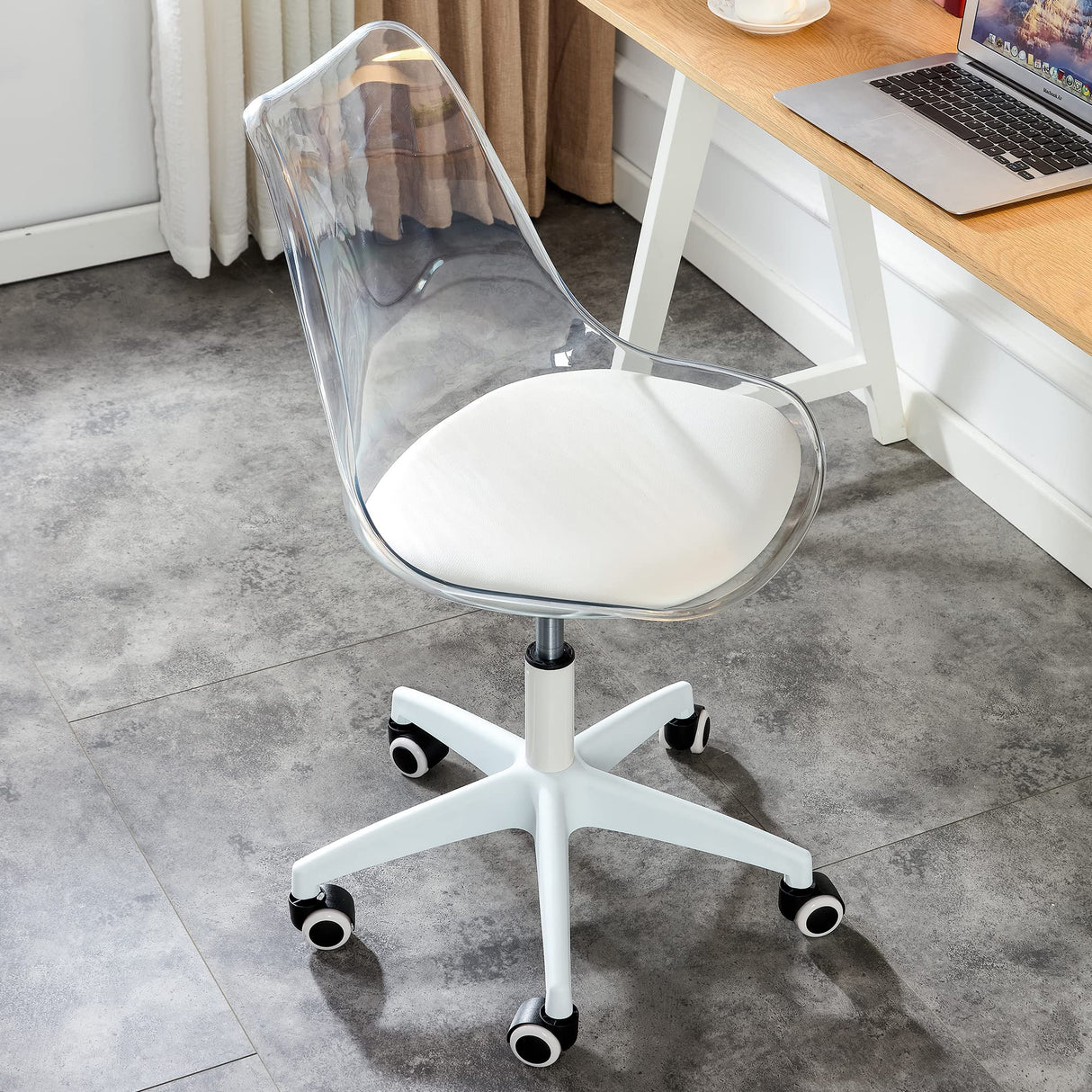 Clear Desk Chair with PU Leather Cushion - Height Adjustable Rolling Office Chair