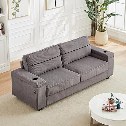 86.5" Sofa Couch for Living Room-Deep Seat Sofa with Storage Armrests,