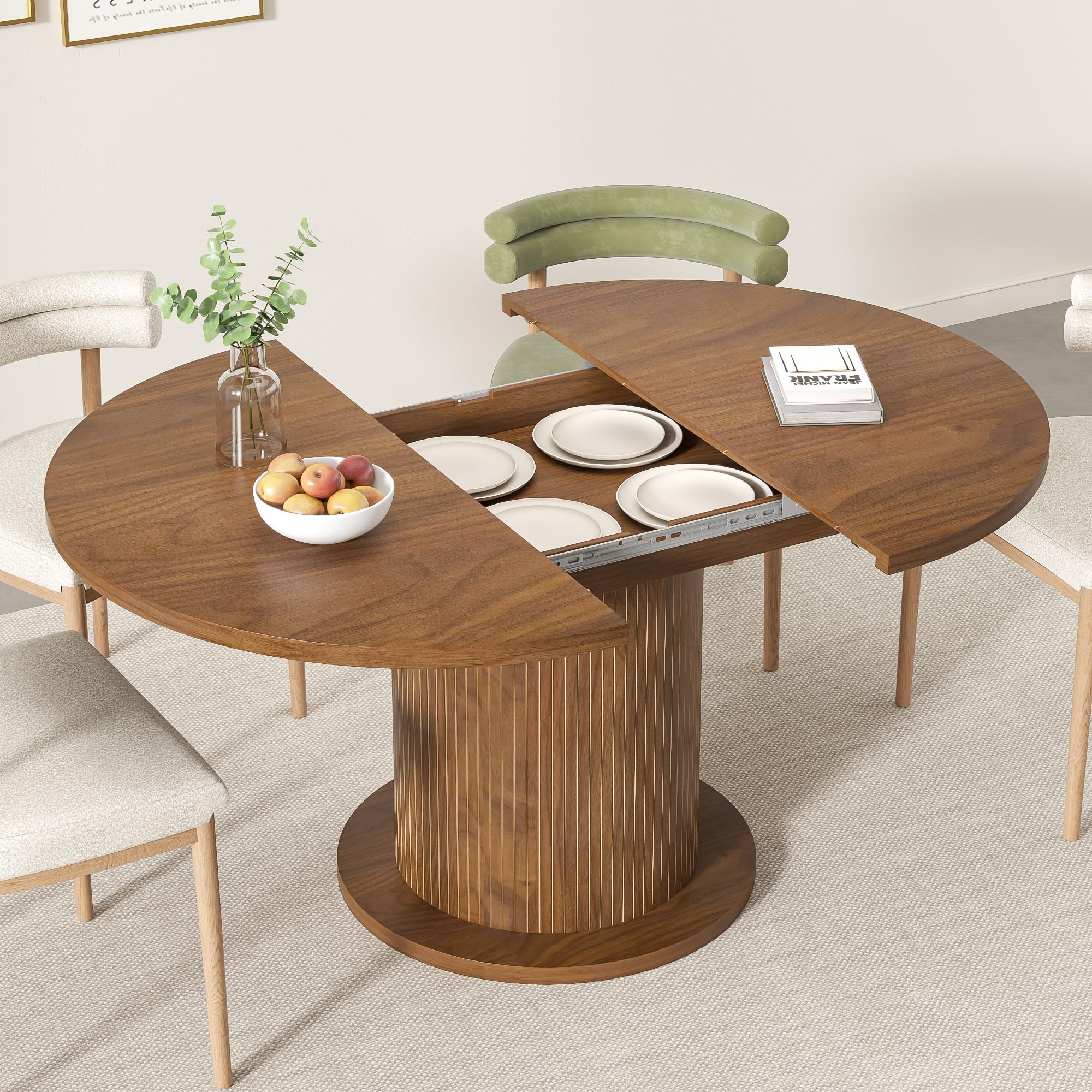 Adjustable Round Dining Table 43-59 Inch for 4-6 People