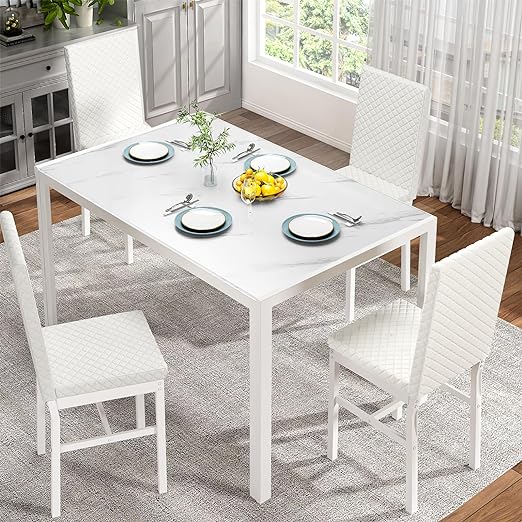 Kitchen Dining Table Set for 4, Modern Rectangular 5 Piece Dining Room Table