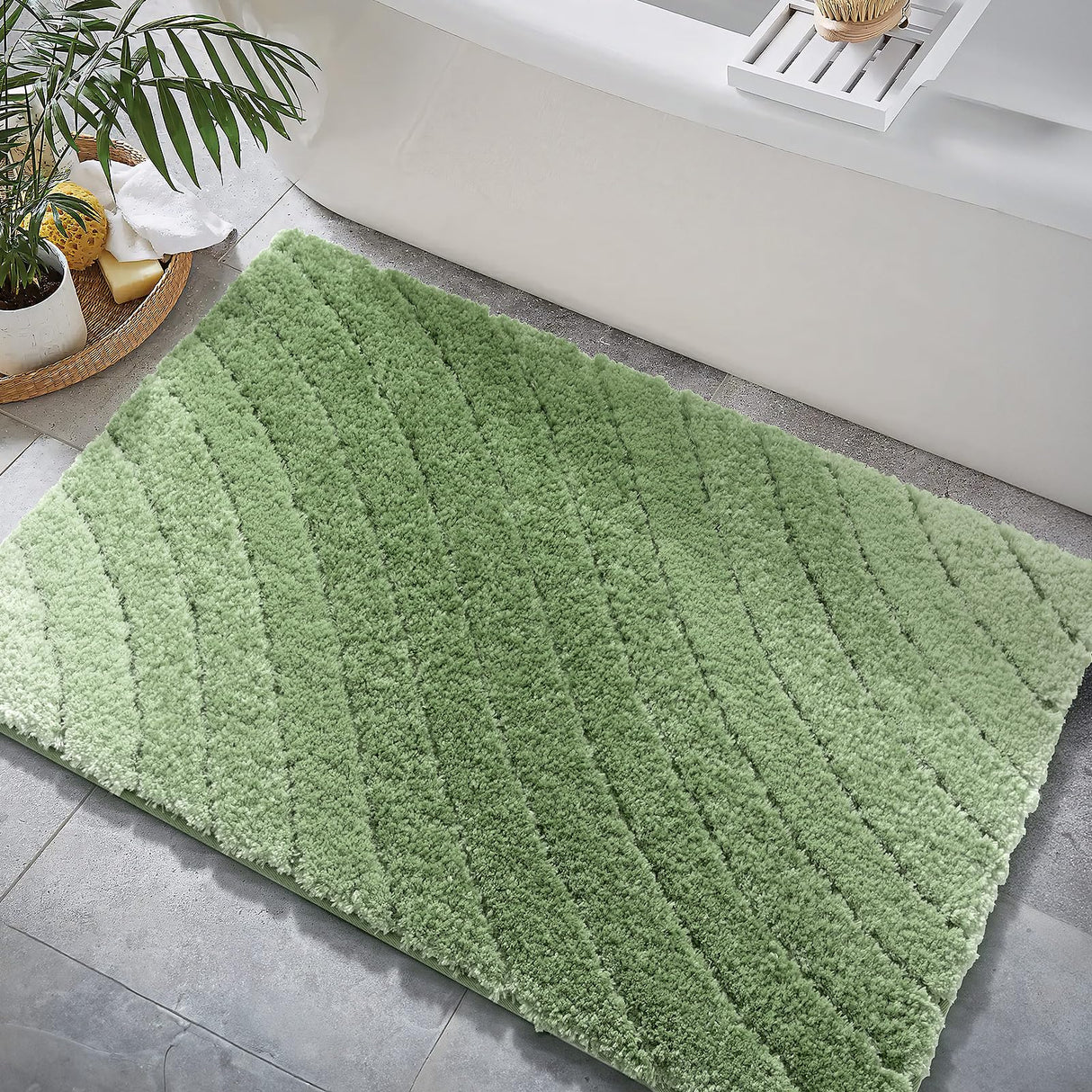 DEXDE Sage Green Bathroom Rugs Non-Slip, Luxury Absorbent Bath Mat Washable, Extra Soft Fluffy Microfiber Bath Rug for Bathroom Floor Shower, 20x32