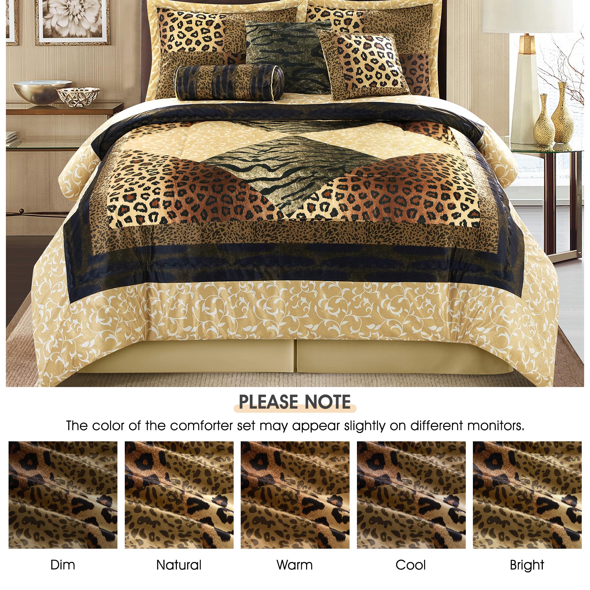 9 Piece California King Comforter Set - Leopard Print Safari Bedding Collection