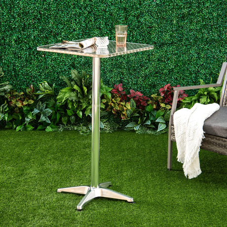 24 Inch Square Bar Table 43" H Adjustable Stainless Steel Top Aluminum Frame