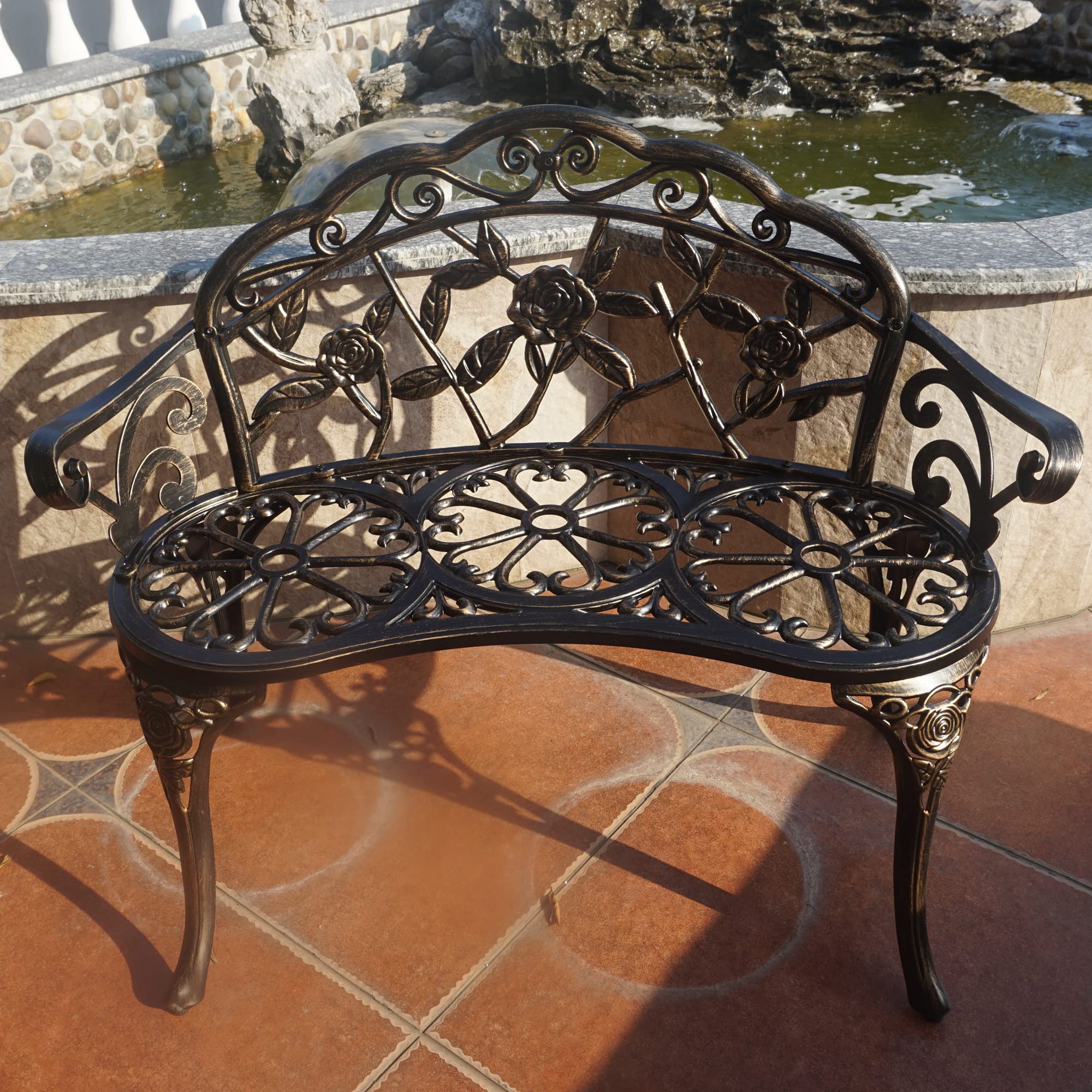 Garden Bench, Metal Aluminum Rose