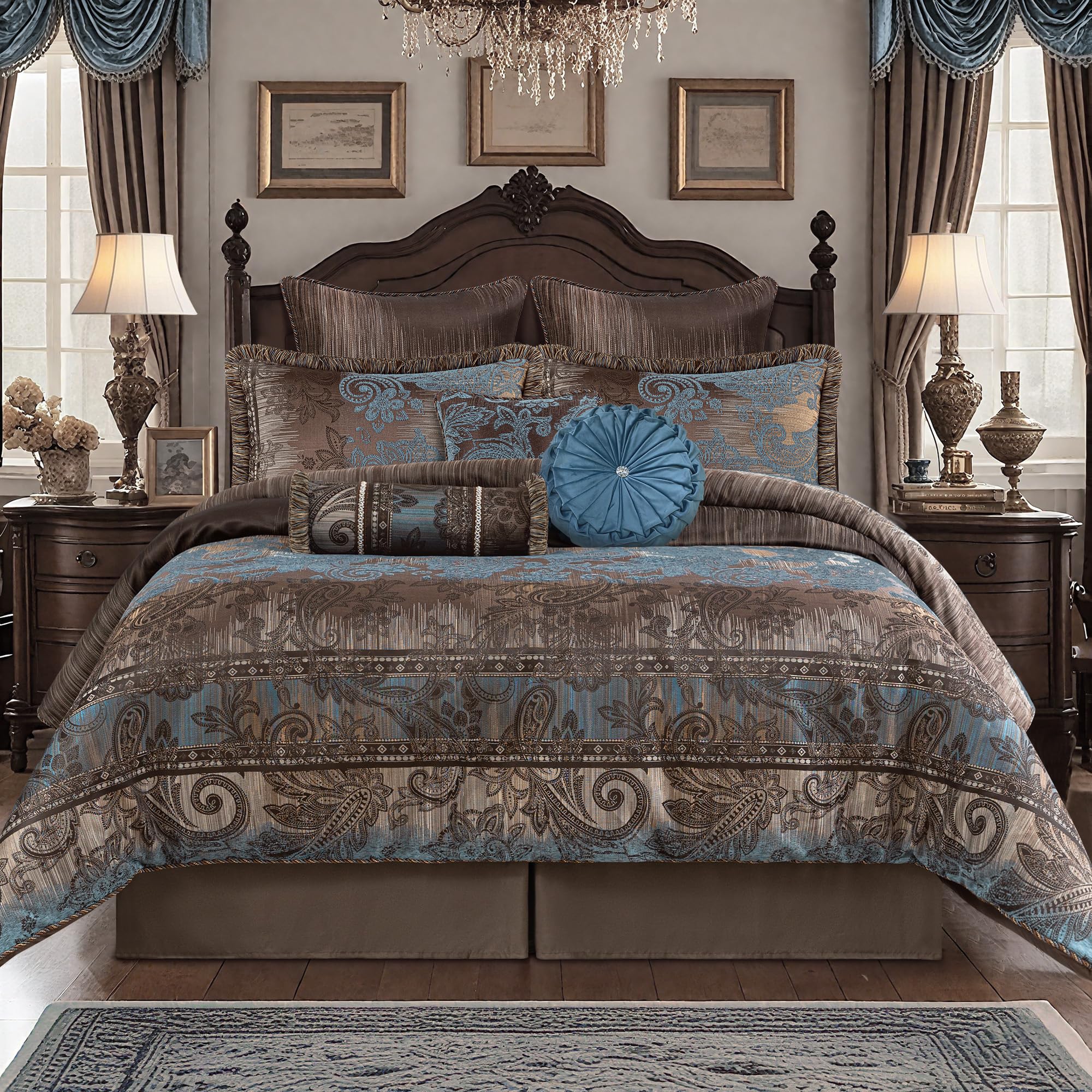 9-Piece Queen Comforter Set - Vintage Paisley Jacquard Bedding