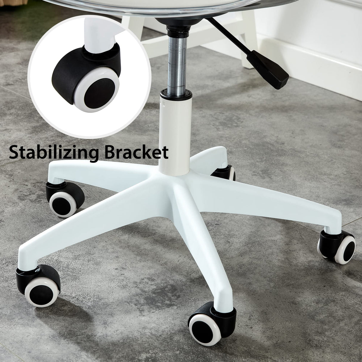 Clear Desk Chair with PU Leather Cushion - Height Adjustable Rolling Office Chair