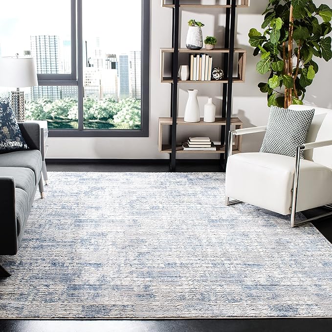 Amelia Collection Accent Rug - 4' x 6', Navy & Light Grey, Modern Abstract Distressed Design,