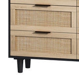 43.31 inch 6 Drawer Dresser,Modern Rattan Chest with 6 Drawers,Wood Storage Cabinet Sideboard for Bedroom, Living Room, Entryway, Hallway(Black)