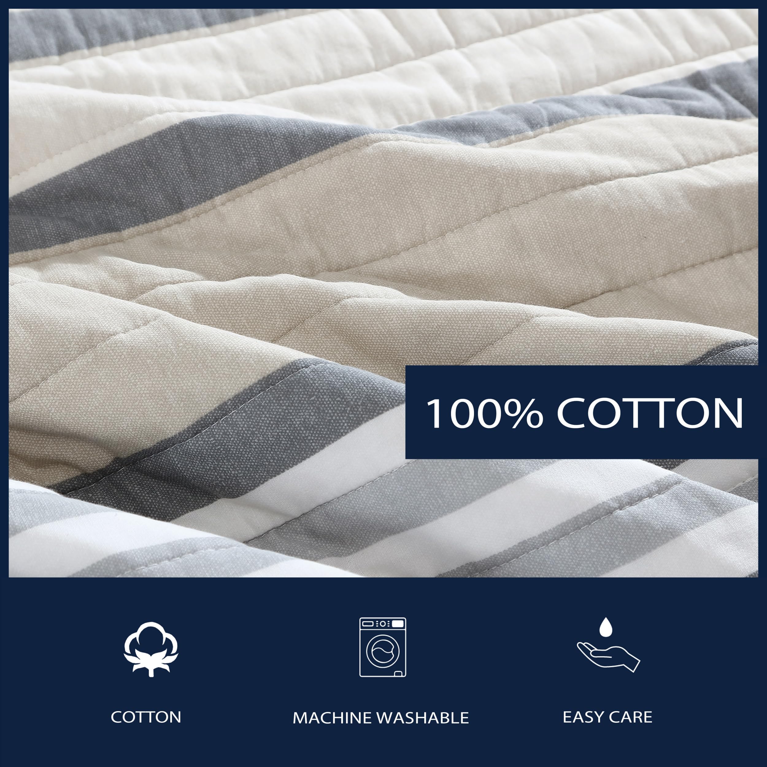 Dover Beige Queen Quilt Set - Reversible Cotton Bedding with Matching Shams
