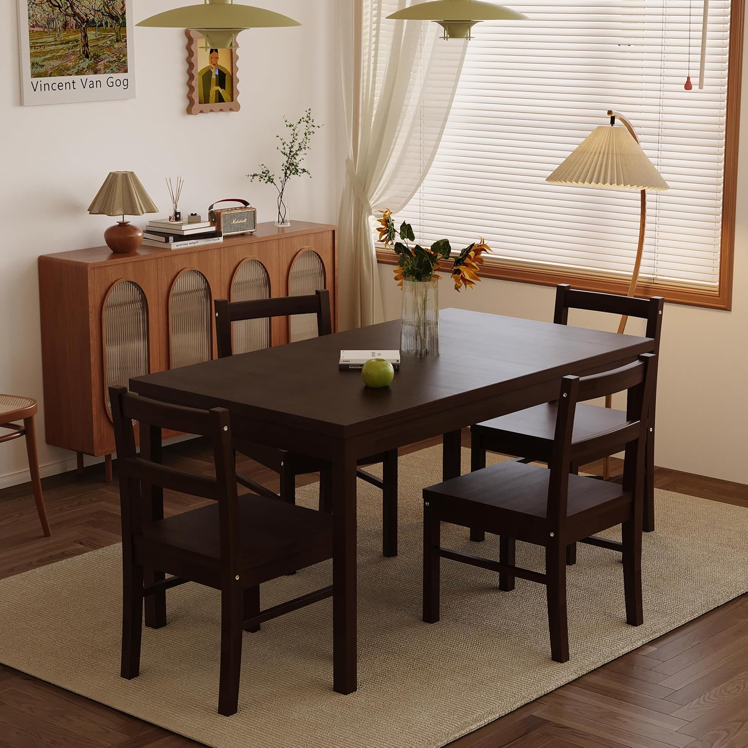43.3" Solid Wood Dining Table Set for 4 with Chairs - Natural Finish
