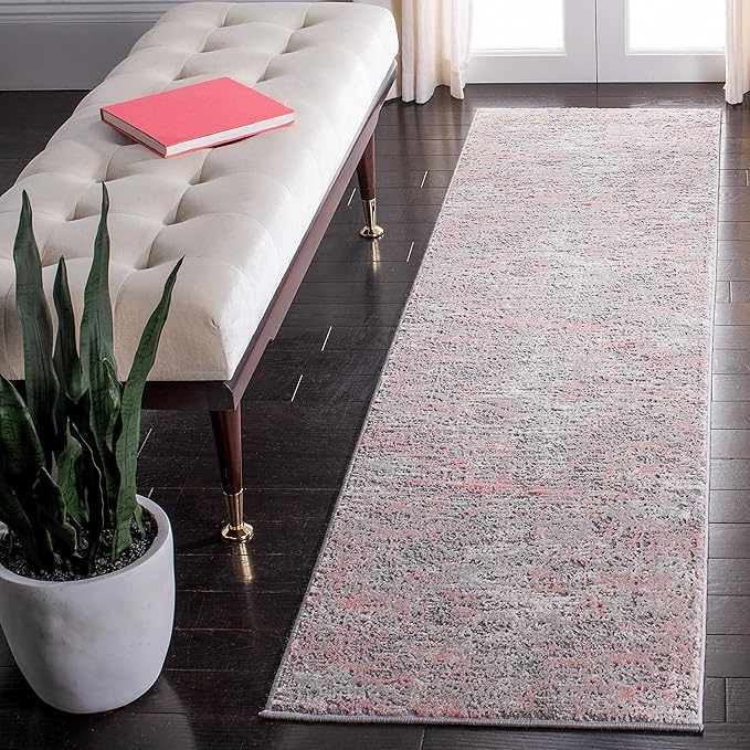 Meadow Collection Accent Rug - 2' x 5', Grey & Pink, Modern Abstract Design