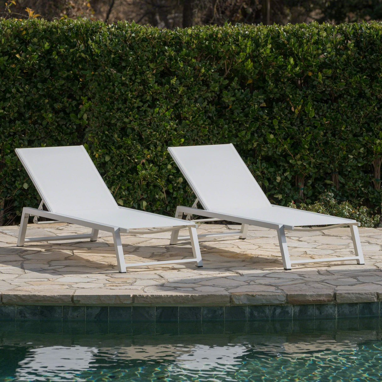 Belle Outdoor Mesh Chaise Lounges, 2-Pcs Set, White Mesh / White