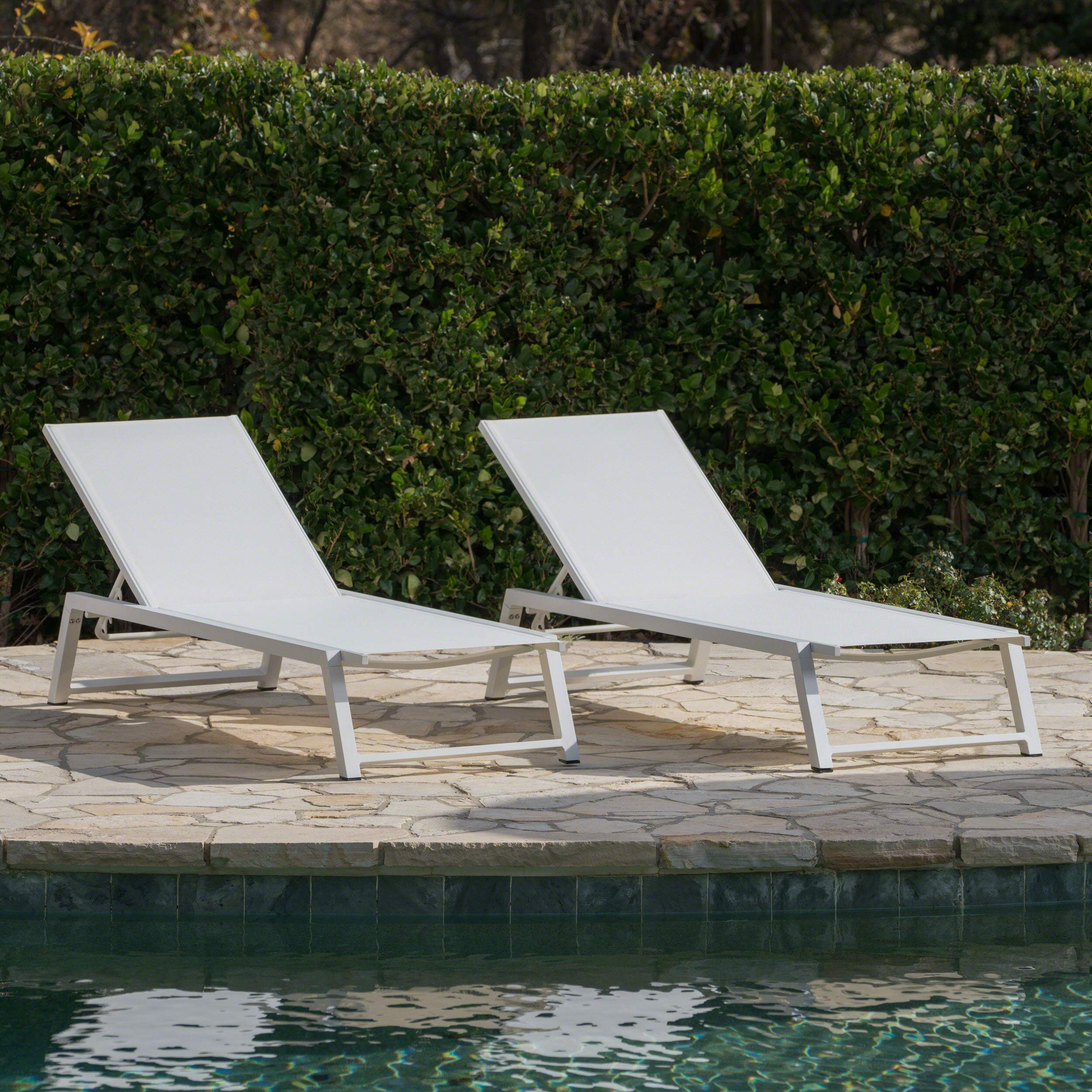 Belle Outdoor Mesh Chaise Lounges, 2-Pcs Set, White Mesh / White