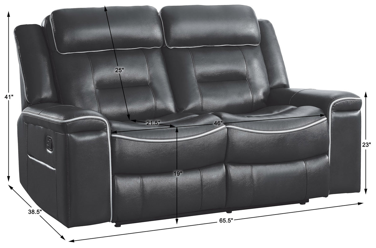 65" Leather Gel Double Reclining Loveseat, Dark Gray