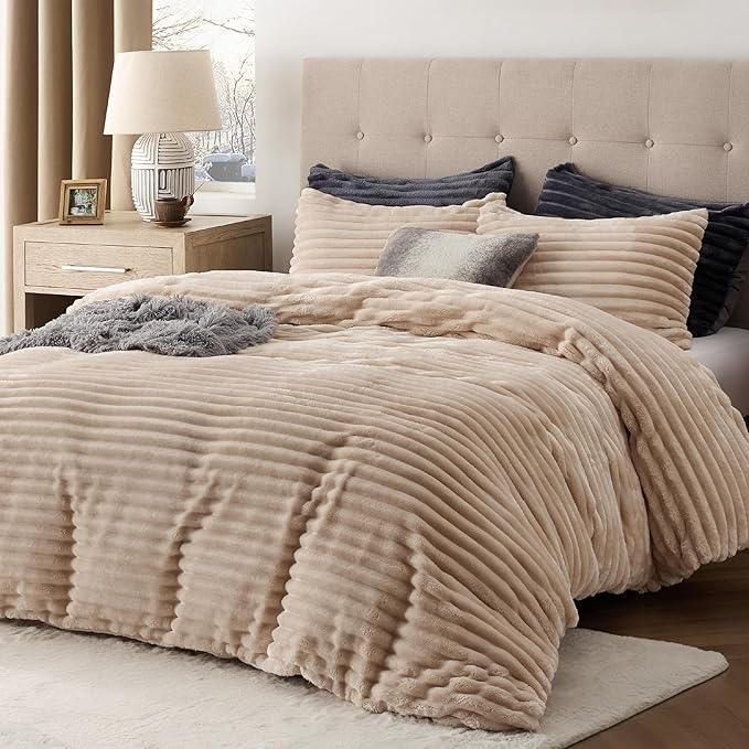 Fluffy Duvet Cover Set - Ultra Soft Plush Shaggy Comforter Cover Queen Size, Warm