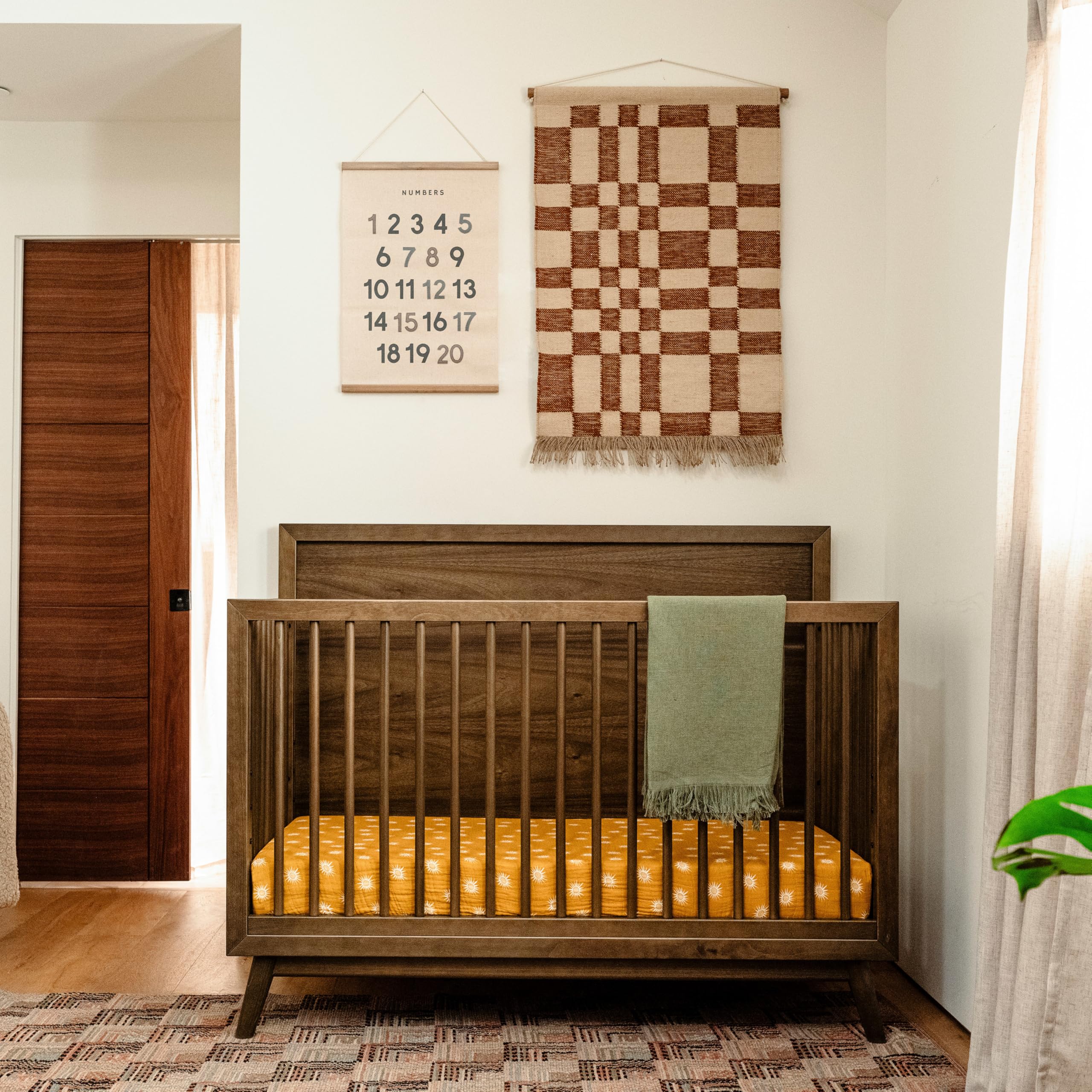 Babyletto Palma 4-in-1 Convertible Crib with Toddler Bed Conversion Kit in Natural Walnut, Greenguard Gold Certified